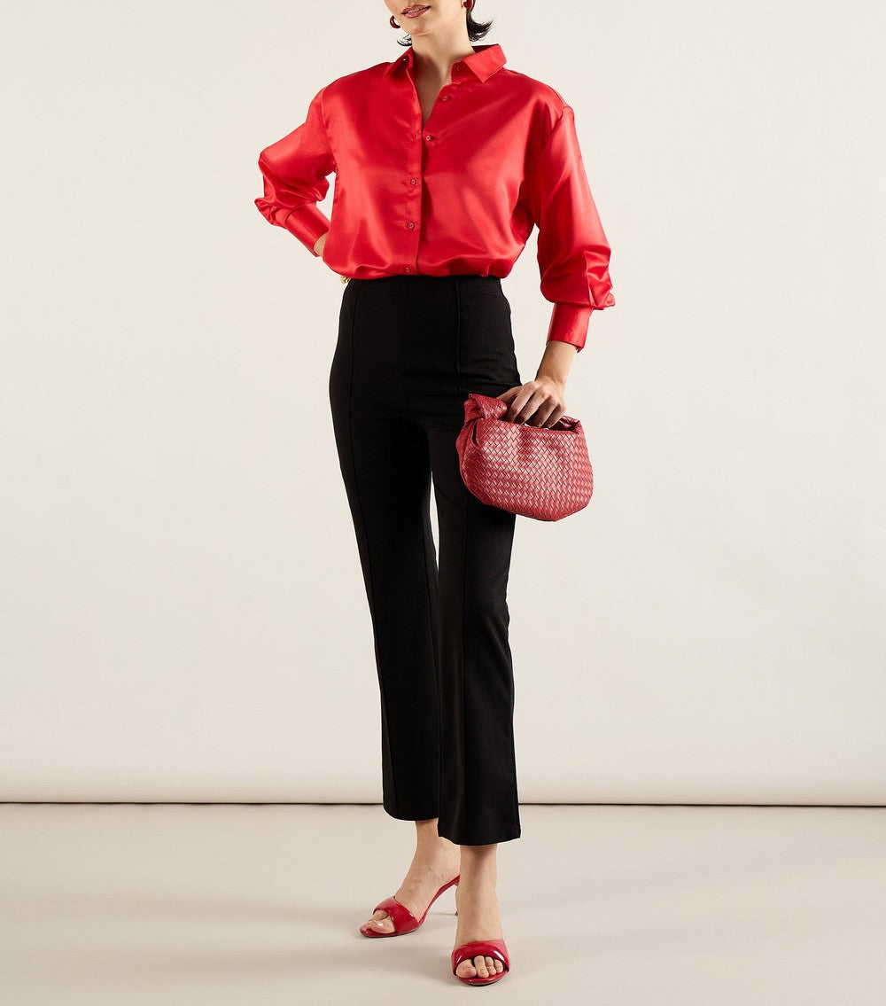 Women Red Satin Oversized Shirt